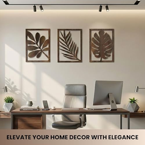 Modern Wooden Wall Sculptures - Set of 3 - Home Decor Accent - Large Wall Art for Living Room, Bedroom, Office - Easy Installation
