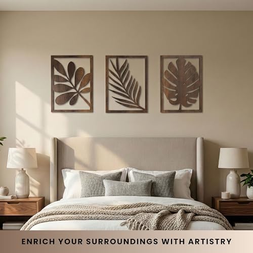 Modern Wooden Wall Sculptures - Set of 3 - Home Decor Accent - Large Wall Art for Living Room, Bedroom, Office - Easy Installation