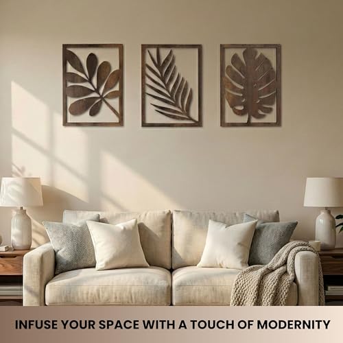 Modern Wooden Wall Sculptures - Set of 3 - Home Decor Accent - Large Wall Art for Living Room, Bedroom, Office - Easy Installation