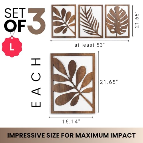 Modern Wooden Wall Sculptures - Set of 3 - Home Decor Accent - Large Wall Art for Living Room, Bedroom, Office - Easy Installation